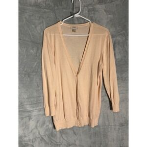 Loft Womens XL Peach Cotton V-Neck Button Front 3/4 Sleeve Cardigan Sweater